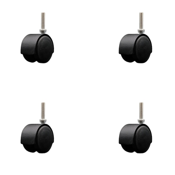 2'' Floor Safe Black Hooded Twin Wheel Caster 3/8 Threaded Stem, 4PK